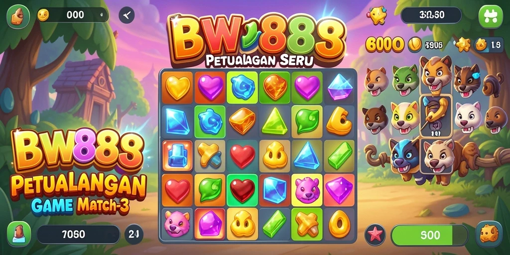 Screenshot gameplay BW888 yang menampilkan suasana seru mencocokkan permata.