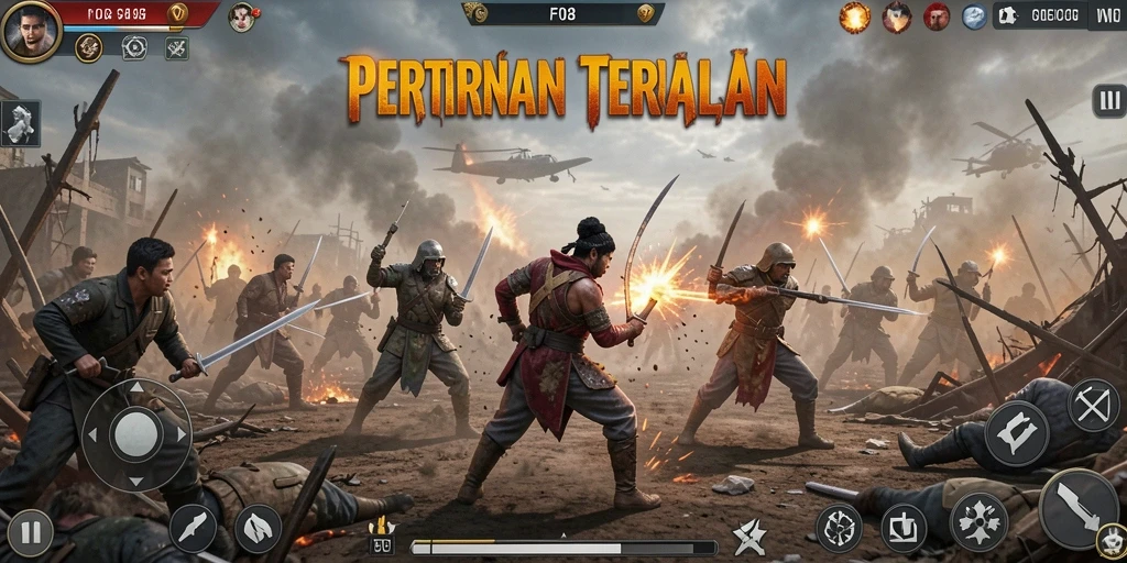 Screenshot gameplay F08 menampilkan aksi intens Battle Royale.