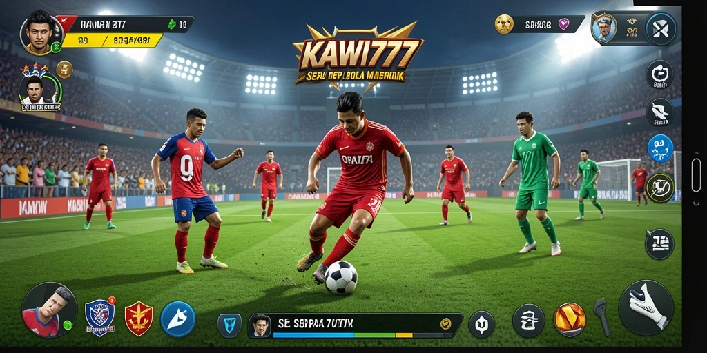 Screenshot gameplay KAWI777 menampilkan aksi mendebarkan di lapangan sepak bola.