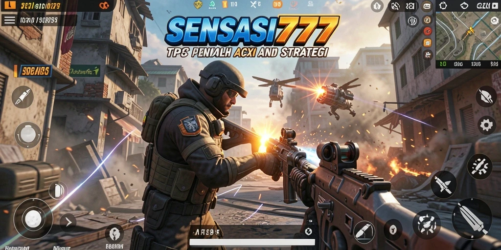 Screenshot SENSASI777 menampilkan momen pertempuran intens dalam gameplay TPS.