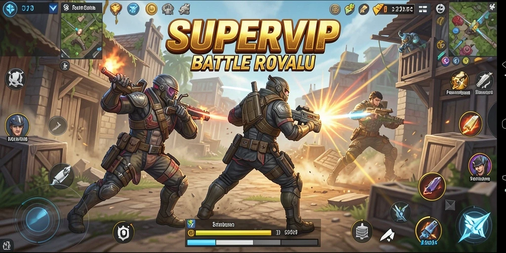 Gameplay seru SUPERVIP dalam pertarungan Battle Royale.